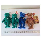 Set of 4 TY Beanie Babies with Collector Cards - Erin, Britannia, Clubby