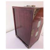 Chinese Jewelry Box with Jade Panels and Brass Accents