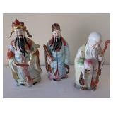 Set of 3 Large Porcelain Chinese Wise Men Figurines, Hand-Painted