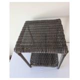 Wicker Patio Side Table with Square Top and Open Shelf