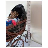 Antique Baby Carriage with Collection of Stuffed Plush Toys