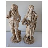 Pair of Vintage MI Italy Ceramic Figural Statues, 21 Inch Tall