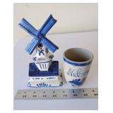 Collection of Decorative Figurines Including Coca-Cola Bears, Porcelain Windmill, Glass Rooster and More