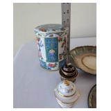 Mixed Vintage Porcelain and Metal Decor Lot including UCAGCO China and Silver Tone Trays
