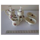 5-Piece Ceramic Floral Bathroom Accessory Set with Soap Dispensers and Holders