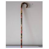 Handcrafted Painted Wood Walking Cane with Folk Art Design
