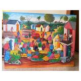 M. Noel 1978 Folk Art Market Scene Painting - Signed