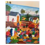 M. Noel 1978 Folk Art Market Scene Painting - Signed