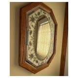 Octagonal Wood Frame Mirror with Floral Stained-Glass Border