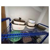 Misc Kitchen Items - Shelf Not Included; Assorted Pots, Pans, Dishes & Mugs