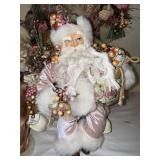 Santa Claus Figures - Hand-Made Christmas Decor with Floral Bouquets (Lot of 2)