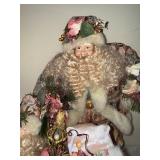 Santa Claus Figures - Hand-Made Christmas Decor with Floral Bouquets (Lot of 2)