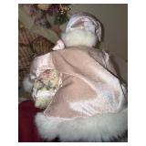 Santa Claus Figures - Hand-Made Christmas Decor with Floral Bouquets (Lot of 2)