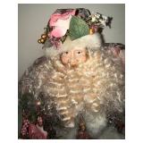 Santa Claus Figures - Hand-Made Christmas Decor with Floral Bouquets (Lot of 2)