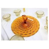 Amber Depression Glass Tea Set with Serving Tray and Sugar Bowl