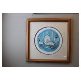 Framed Collector Plate with Blue Bedroom Scene Artwork