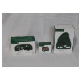 Department 56 Heritage Village Accessories Lot, Red Christmas Sled, Wooden Park Bench, Sisal Pine Trees