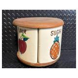 Canister Set - Vintage 4-Piece Ceramic Tea Flour Coffee Sugar with Wood Lid