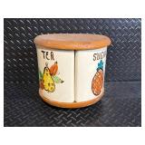 Canister Set - Vintage 4-Piece Ceramic Tea Flour Coffee Sugar with Wood Lid