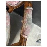Pair of Vintage Floral Upholstered Armchairs - Carved Wood Frames