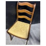 Dining Chairs - Vintage Ladder-Back with Gold Damask Upholstery (Lot of 6)