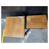 Oak End Tables Pair: Ornate Carved Table with Scroll Legs & Simple 2-Tier Table