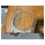 Oak End Tables Pair: Ornate Carved Table with Scroll Legs & Simple 2-Tier Table