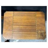 Oak End Tables Pair: Ornate Carved Table with Scroll Legs & Simple 2-Tier Table