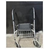 Aluminum Foldable Rollator Walker With Seat & Front Basket - 4-Wheel Mobility Aid
