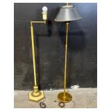 Brass Floor Lamps (Lot of 2) - Vintage Pair, One With Globe Bulb, One With Gray Shade