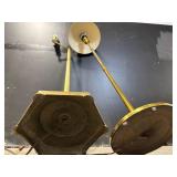 Brass Floor Lamps (Lot of 2) - Vintage Pair, One With Globe Bulb, One With Gray Shade