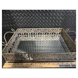 Vintage Filigree Metal Vanity Organizer Set with Floral Glass Boxes