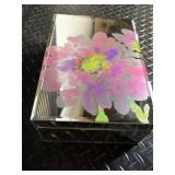 Vintage Filigree Metal Vanity Organizer Set with Floral Glass Boxes