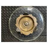 Vintage Green Glass Compote - Ornate Cast Metal Base