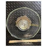 Vintage Green Glass Compote - Ornate Cast Metal Base