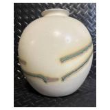 Pair of Made-in-Japan Ceramic Vases - Round Glazed Vase with Color Stripe & Swan-Shaped Decanter