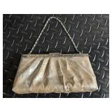 Gunne Sax Gold Crocodile-Embossed Clutch with Chain - Vintage Evening Bag