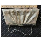 Gunne Sax Gold Crocodile-Embossed Clutch with Chain - Vintage Evening Bag