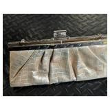 Gunne Sax Gold Crocodile-Embossed Clutch with Chain - Vintage Evening Bag