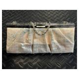 Gunne Sax Gold Crocodile-Embossed Clutch with Chain - Vintage Evening Bag