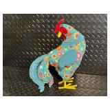 Floral Fabric Roosters & Red Glass Orb Lamp