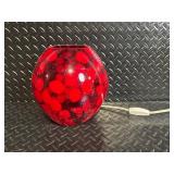 Floral Fabric Roosters & Red Glass Orb Lamp