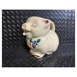 Pig-Shaped Ceramic Teapot - Floral Accent Mug - Green Leaf Bowl - Salt & Pepper Shaker Set