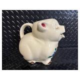 Pig-Shaped Ceramic Teapot - Floral Accent Mug - Green Leaf Bowl - Salt & Pepper Shaker Set