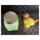 Pepper Shaker & Rooster Figurine - Ceramic Kitchen Decor Set