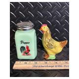 Pepper Shaker & Rooster Figurine - Ceramic Kitchen Decor Set