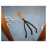 Lawn / Garden Tools (three Shovels, one Union Fork and Hoe Combo, one hand Hoe) and (2) Hangers