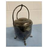 Vintage THERMOS Brand Silver-Plated Ice Bucket with Hinged Lid and Tongs