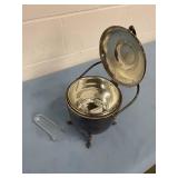 Vintage THERMOS Brand Silver-Plated Ice Bucket with Hinged Lid and Tongs