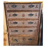 Vintage Bamboo-Style Tall Dresser with Textured Drawers and Decorative Accents